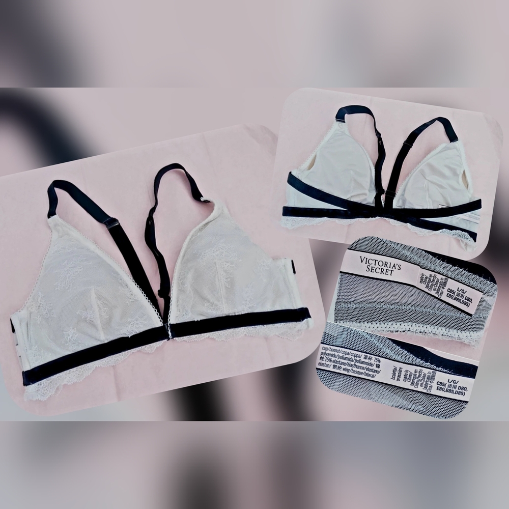 Victoria's Secret Cream and Black Lace Bralette Size Lg (Nwots)